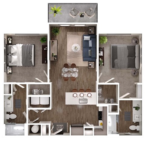 Floor plan for 2 beds, 2 baths, 1058 sqft
